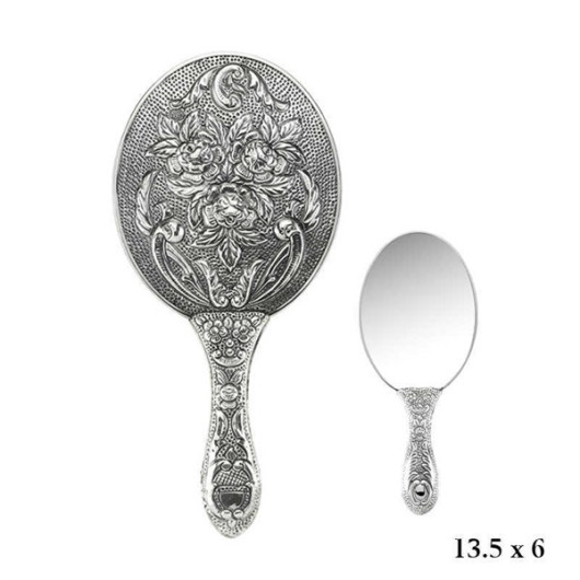 Gms Silver Hand Mirror With Rose Motif