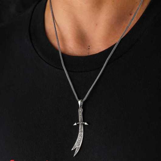 Gms Hz. Ali Zulfikar Sword Men's Silver Necklace