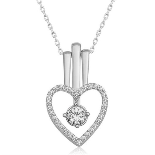 Gms Heart Solitaire Silver Women's Necklace