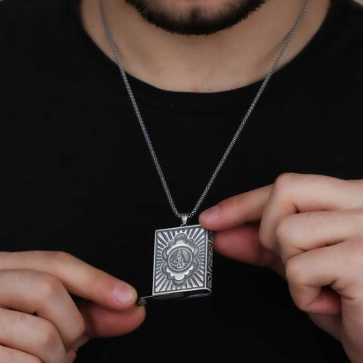 Gms Square Openable Tugra Amulet Men's Silver Necklace