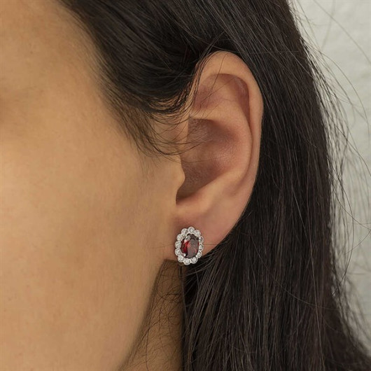 Gms Red Flower Pattern J Women's Sterling Silver Earrings