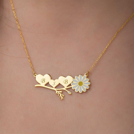 Gms Personalized Heart Daisy Silver Necklace