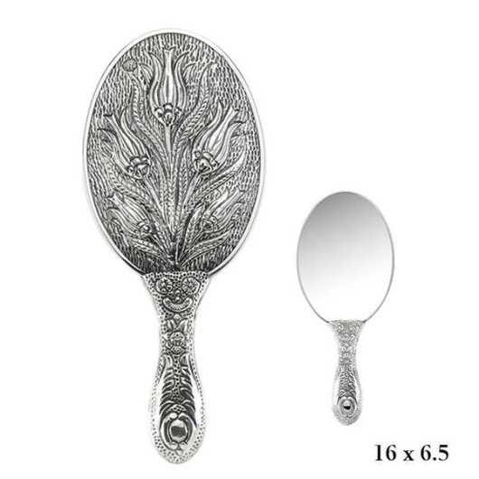 Gms Tulip Motif Silver Hand Mirror