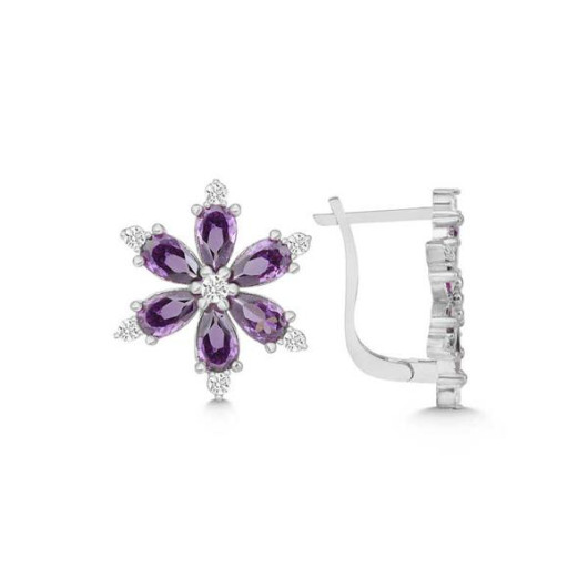 Gms Lilac Lotus Flower Dangle Women's Sterling Silver Earrings
