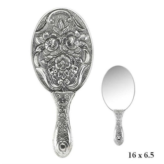 Gms Silver Hand Mirror With Magnolia Motif