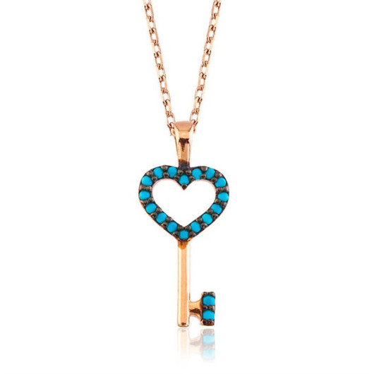Gms Blue Heart Key Women's Silver Necklace