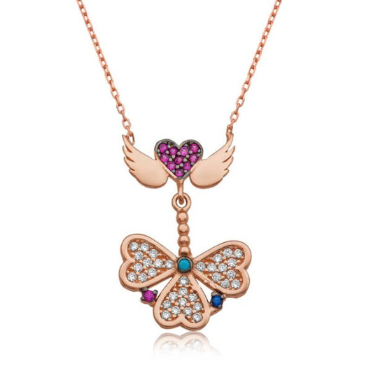 Gms Angel Winged Clover Women's Silver Necklace
