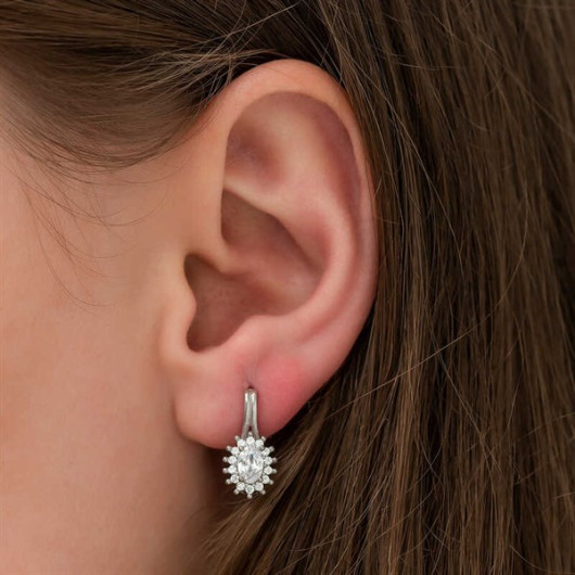 Gms Oval Cut Women's Silver Earrings