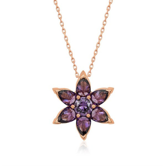 Gms Purple Flower Women's Silver Necklace