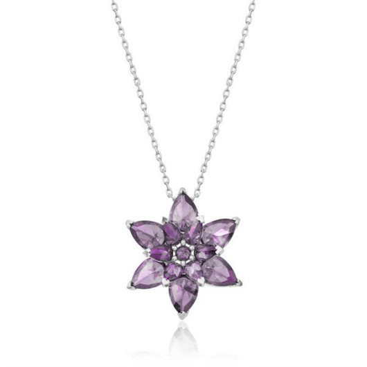 Purple Lotus Flower Women's Sterling Silver Necklace