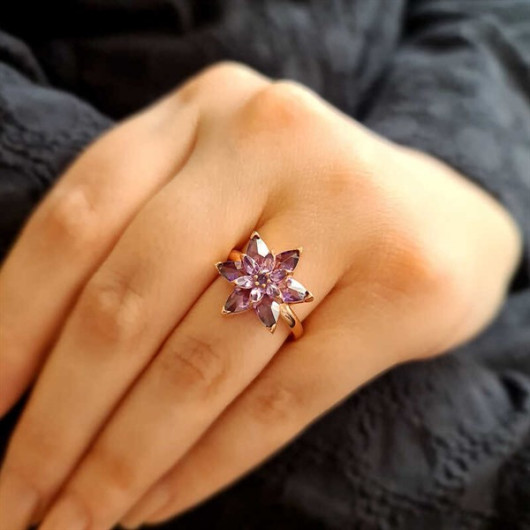 Gms Purple Lotus Flower Women's Silver Ring