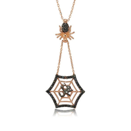 Gms Muhammad Written Spider Web Women's Silver Necklace