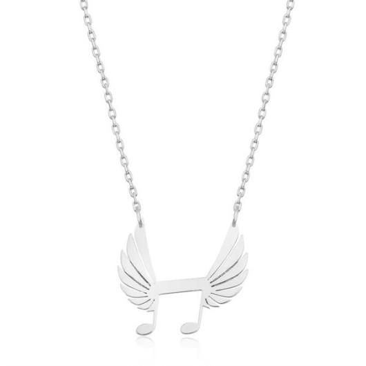 Gms Musical Note Wings Women's Silver Necklace