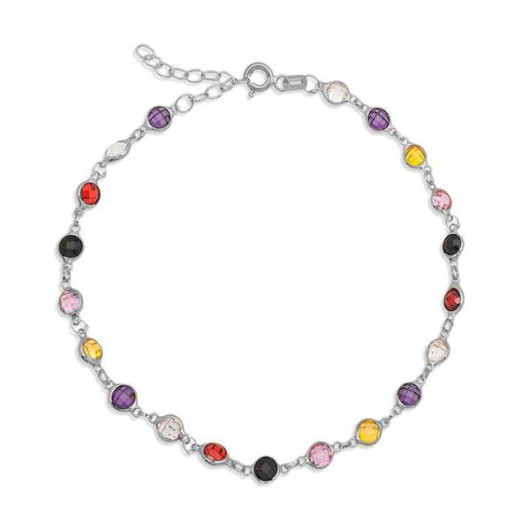 Gms Colorful Stone Silver Women's Anklet