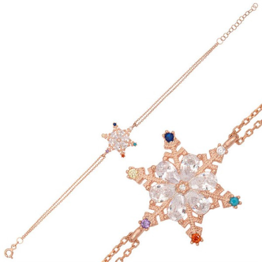 Gms Colorful Stone Snowflake Women's Silver Bracelet