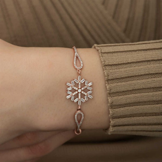 Gms Rose Baguette Stone Snowflake Silver Bracelet