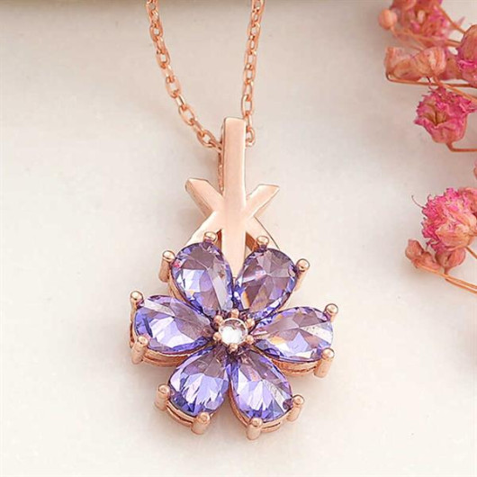 Gms Rose Purple Love Flower Women's Sterling Silver Necklace