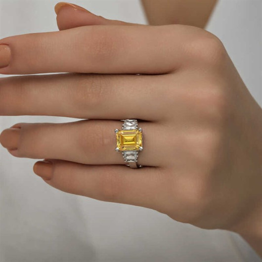 Yellow Baguette Stone Women's Sterling Silver Ring