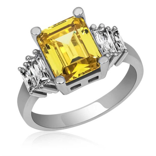 Yellow Baguette Stone Women's Sterling Silver Ring