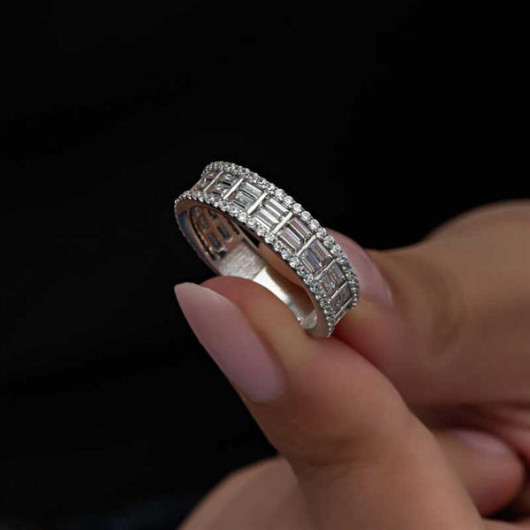 Sequential Baguette Stone Silver Women's Ring