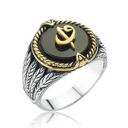 Gms Black Stone Elif Vav Men's Silver Ring