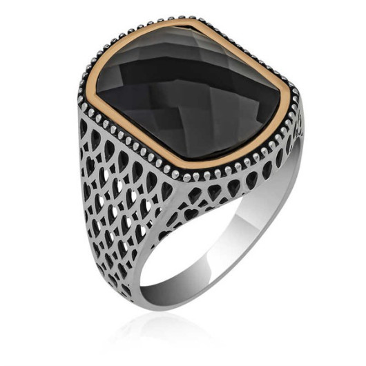 Men's Silver Ring With Black Zircon Stone