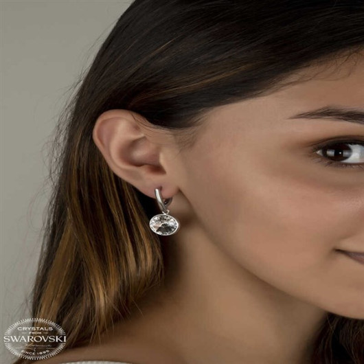 Gms Women's Silver Earrings With White Swarovski Crystal Stones