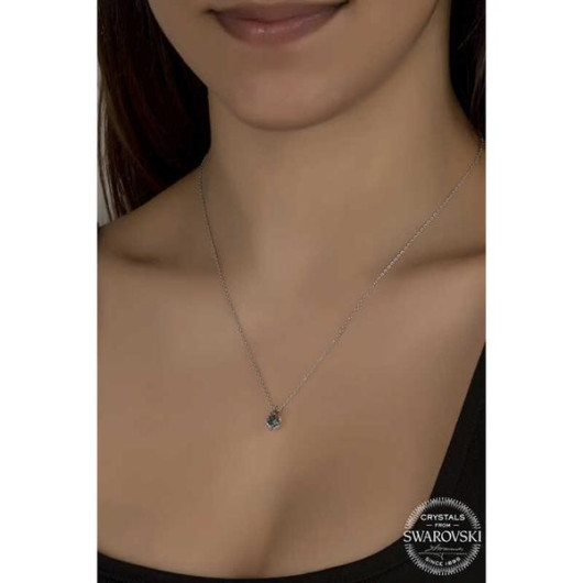 Gms Swarovski Crystal Stone Drop Women's Silver Necklace