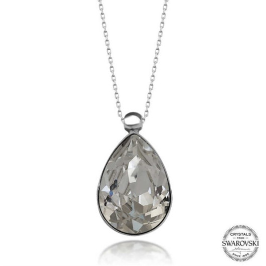 Gms Swarovski Crystal Stone Drop Women's Silver Necklace