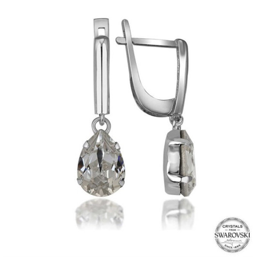 Gms Swarovski Crystal Stone Drop Pendant Women's Silver Earrings