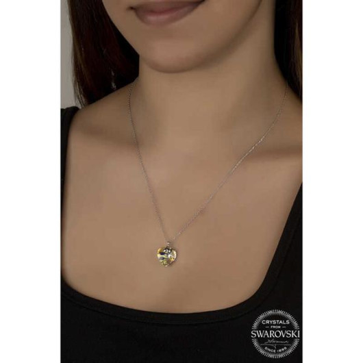 Gms Swarovski Crystal Stone Heart Women's Silver Necklace