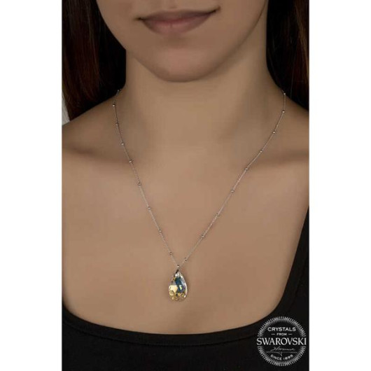 Gms Swarovski Crystal Stone Ball Chain Drop Silver Women's Necklace