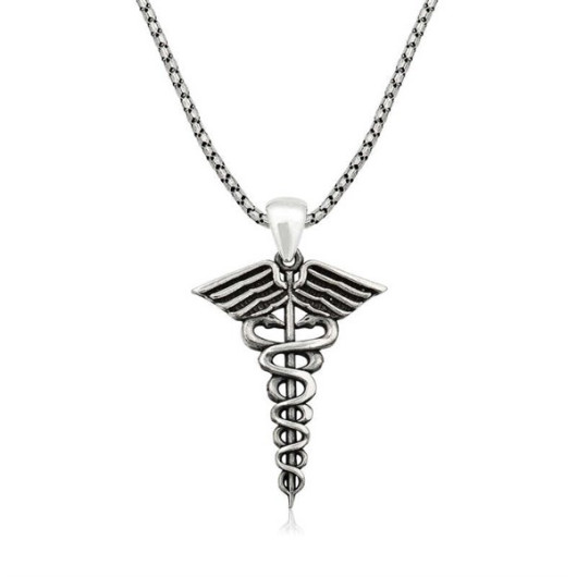 Gms Medical Symbol Caduceus Men's Silver Necklace