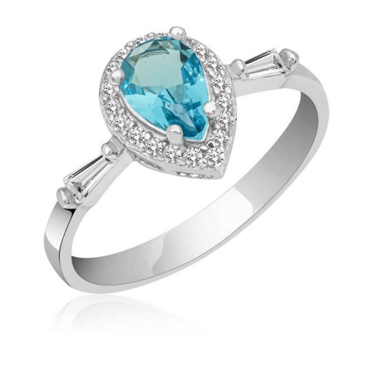 Gms Turquoise Drop Stone Women's Silver Ring