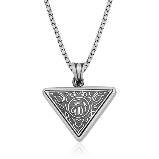Gms Triangle Allah Amulet Silver Men's Necklace