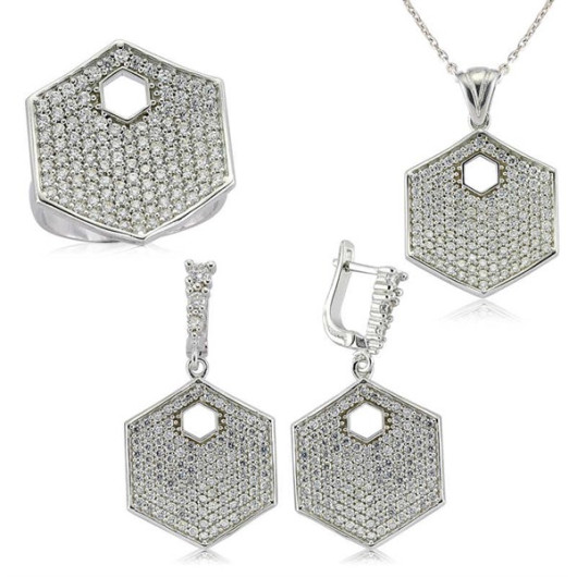 Gms Zircon Stone Hexagon Women's Silver Set