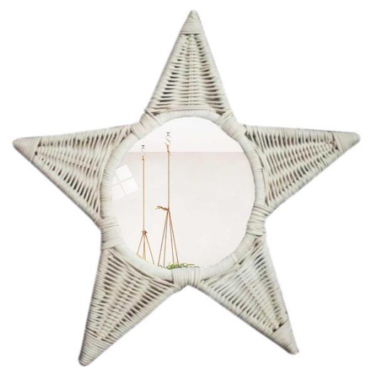 Özgü Rattan Braided Star Mirror With Led Backlight - Varnished