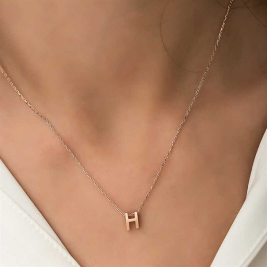 Pb 3D Letter H Silver Women's Necklace