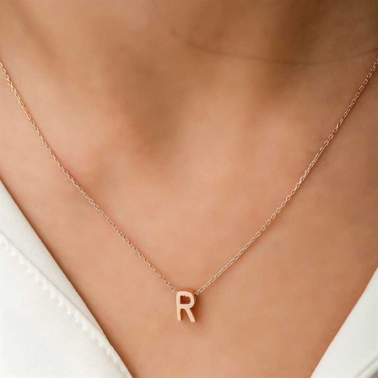 Pb 3D Letter R Silver Women's Necklace