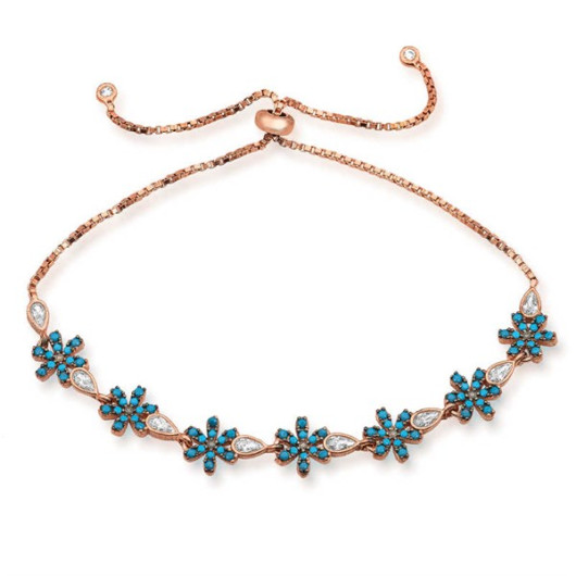 Elevated Blue Flower Silver Bracelet