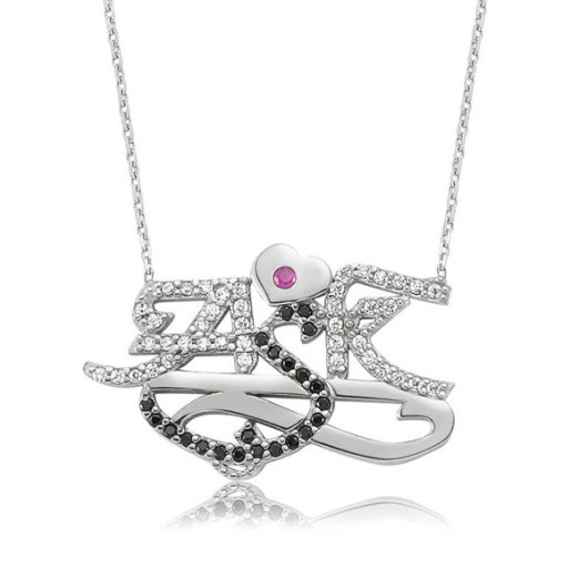A Silver Women's Necklace With The Word Aşk, Which Means Love
