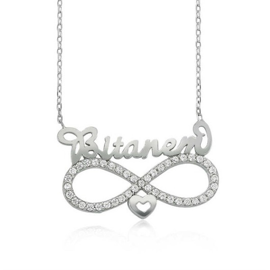 Infinity Women's Sterling Silver Necklace With Bitanem Written