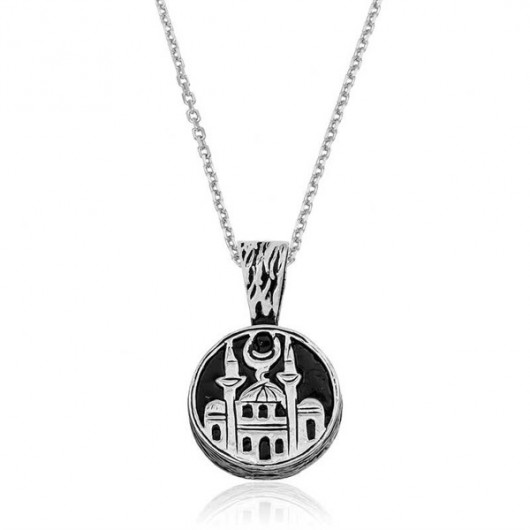 Mosque Patterned Silver Necklace
