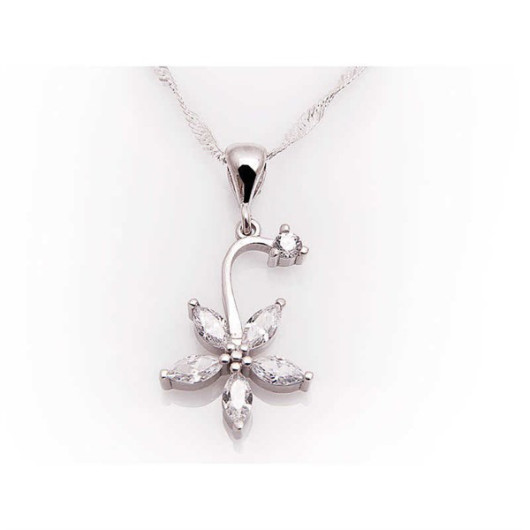 A Silver Women's Necklace In The Shape Of A Flower