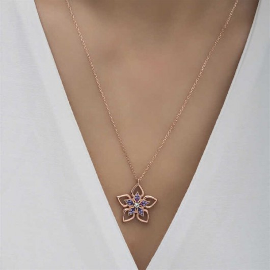 Silver Women's Necklace, Flower Shape