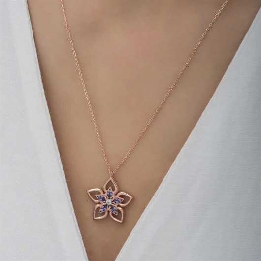 Silver Women's Necklace, Flower Shape