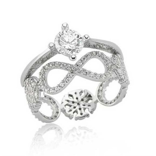 Pb Double Sided Infinity Single Stone Silver Ring