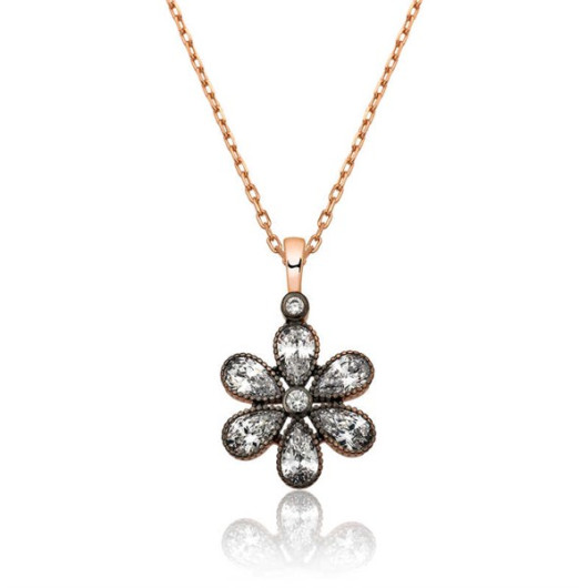 Pb Diamond Mounted Flower Women's Silver Necklace