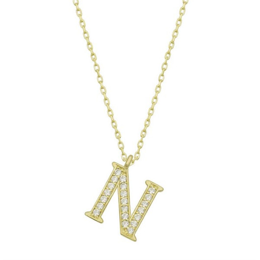 Pb Gold Letter N Women's Silver Necklace