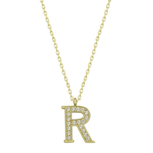 Pb Gold Letter R Women's Silver Necklace